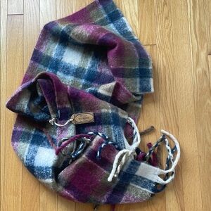 NWT Fat Face Plaid Wool Scarf with Fringe